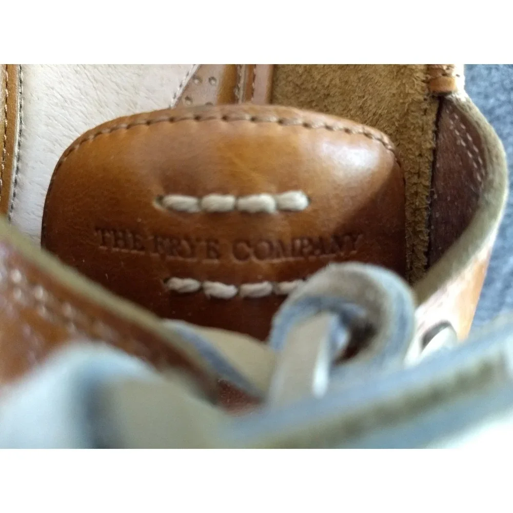 FRYE Leather Sully Boat Shoes Mens 8 Caramel Brown Slip On Lace Up Loafers